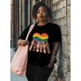 thumbnail image 2 of Women's T-Shirt Rainbow Striped Heart Scissorhands Short Sleeve Casual Tee Classic Crew Neck T Shirt for Women Black, S, 2 of 7