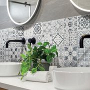 Smart Tiles Peel and Stick Backsplash, 5 Adhesive Tiles, Vintage Black/Grey/White, 9x9