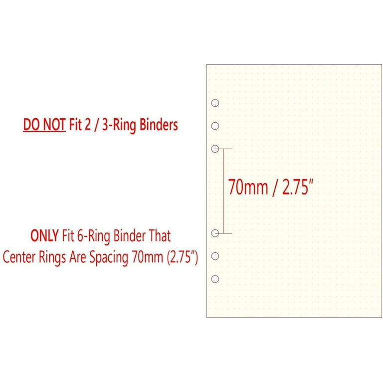  A5 Size Simple Note Paper, 1/4 Spacing, Sized and Punched for  6-Ring A5 Notebooks by Filofax, LV (GM), Kikki K, TMI, and Others. Sheet  Size 5.83 x 8.27 (148mm x