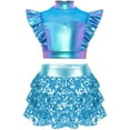 thumbnail image 3 of YiZYiF Girls 2Pcs Hip Hop Jazz Dance Outfits Sparkly Crop Tops and Culottes Skirts Cheer Dancewear Blue 10, 3 of 5
