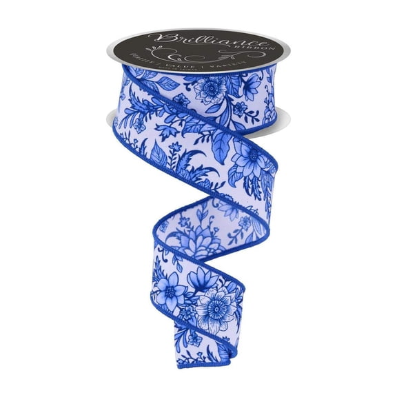 1.5" Chinoiserie Floral Ribbon: Blue (10 Yards)