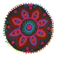 thumbnail image 4 of Stylo Culture Indian Yoga Throw Pillows For Bedroom Traditional Embroidered Suzani Cushion Cover Black 18x18 Small Decorative Round Decor Seating Tuffet Seat Pouf Cover Footstool Cotton Floral 1 Pc, 4 of 5