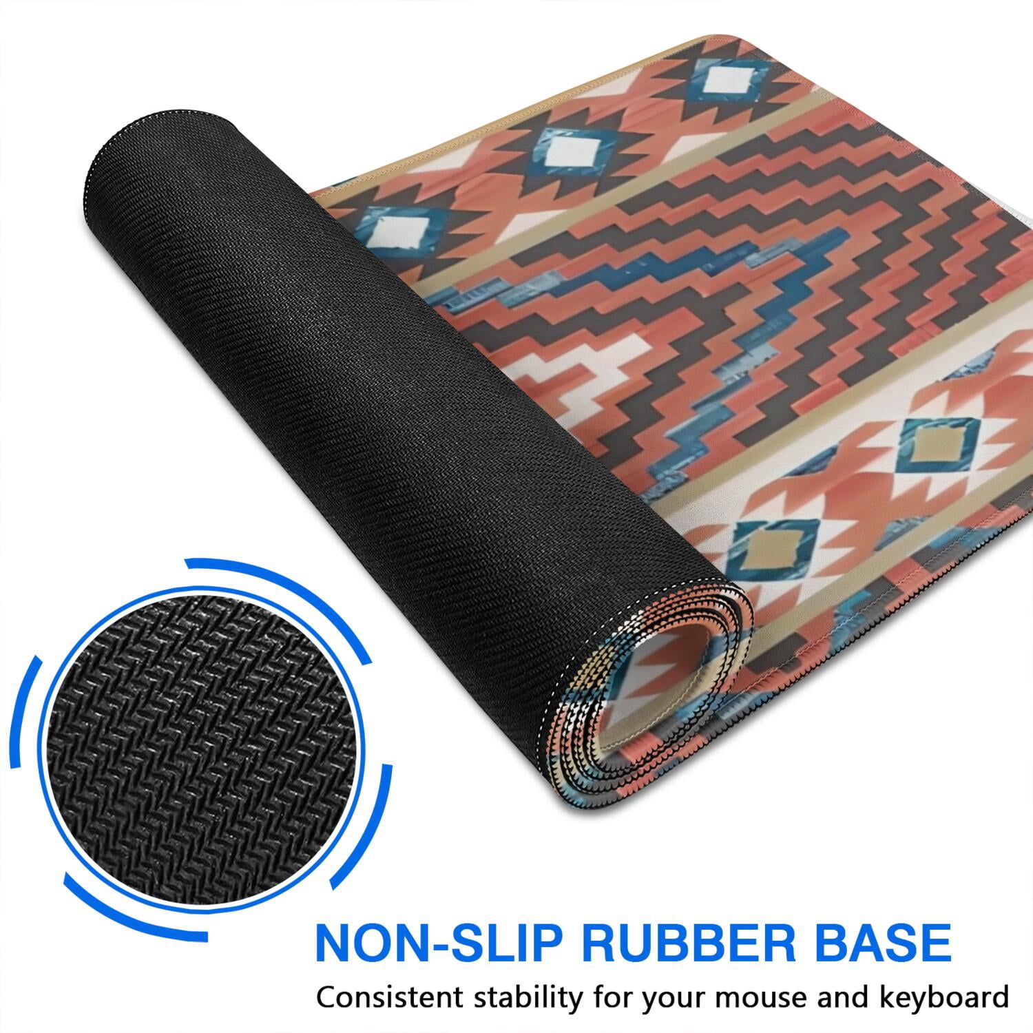 Long Mouse Pads for Desk,Boho Red Southwestern Ethnic Pattern Desk Mats on Top Of Desks, Desk Mouse Pad Extra Large with 3mm Non-Slip Base and Stitched Edge for Gaming,Office,Work,Home 31.5"x11.8"