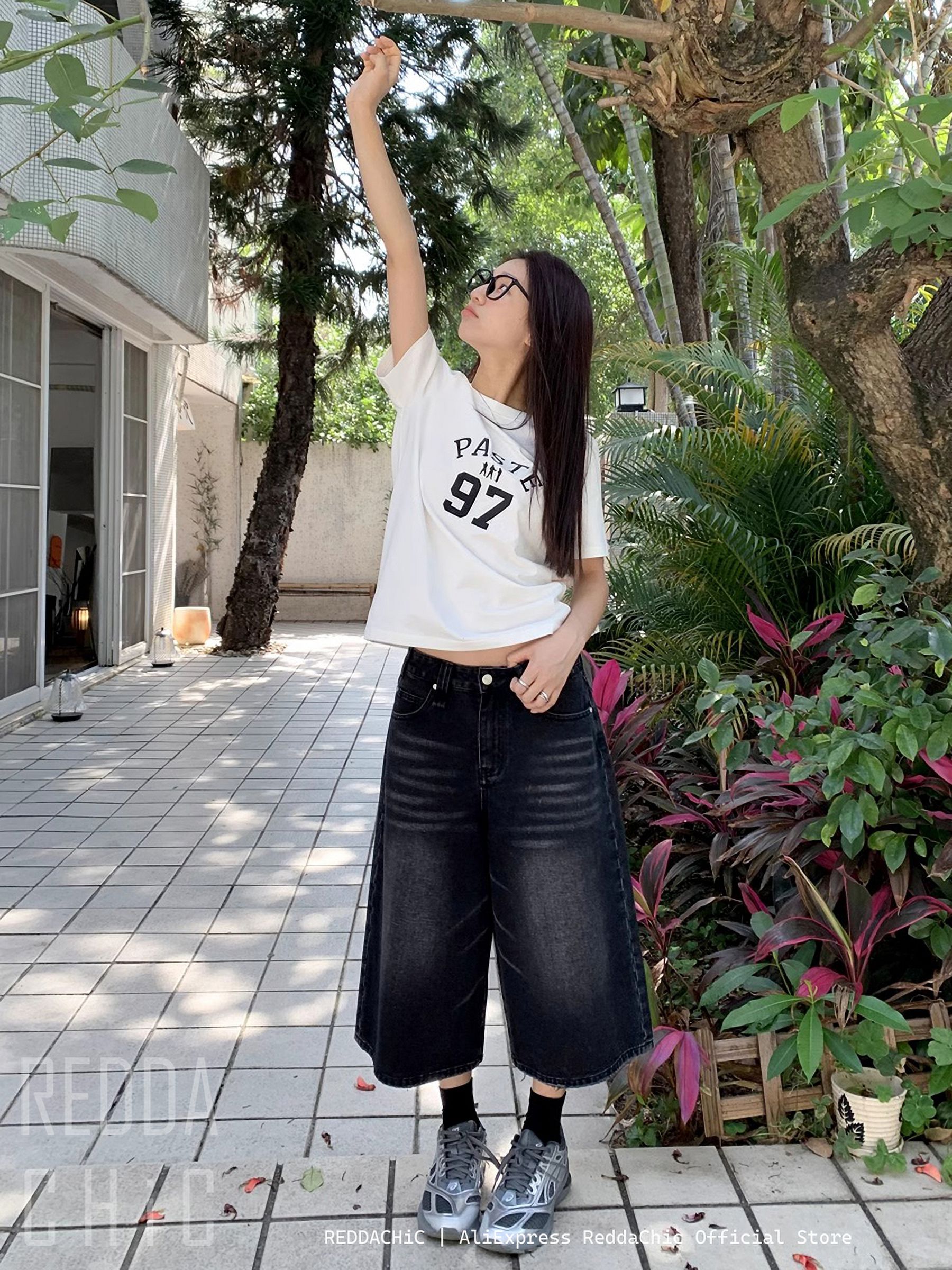 REDDACHiC Retro Y2k Baggy Jorts Women Men Whiskers Black Jeans Low
