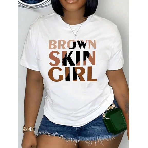Crew Neck Graphic T-Shirt, Vibrant Brown Skin Portrait Print Regular Length All Season Casual Daily Wear Tee