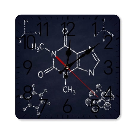 RKSupls 10×10inch Square Silent Wall Clock Wooden Frame, Chemical Formula Chalkboard Art Scale Decorative Clock for Home Bedroom Living Room Office