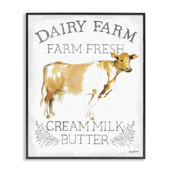 Stupell Industries Farmhouse Country Cow Dairy Farm Sign Black Framed Giclee Art, 11 x 14, by Avery Tillmon
