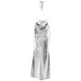 thumbnail image 4 of Sleeveless Backless Maxi Dress Women's Shiny Spaghetti Strap Bodycon Maxi Dresses (Silver XL), 4 of 5