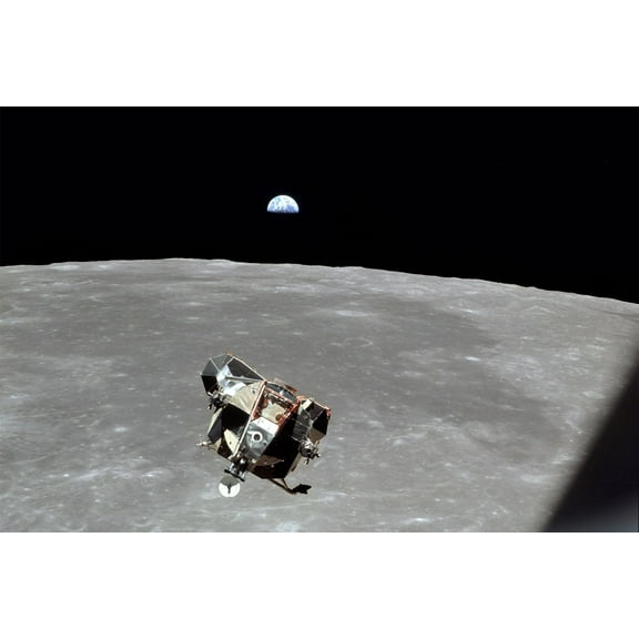 24x36 gallery poster, Apollo 11 Lunar Module with Earth in background