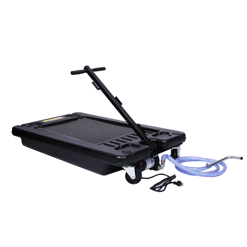 Low Profile Oil Drain Pan, 17 Gallon Electric Oil Drain Pan with 110V Electric Pump & 7 Ft Hose, T Folding Handle, Oil Drain Cart for Trucks, Buses, RVs and Other Automobiles