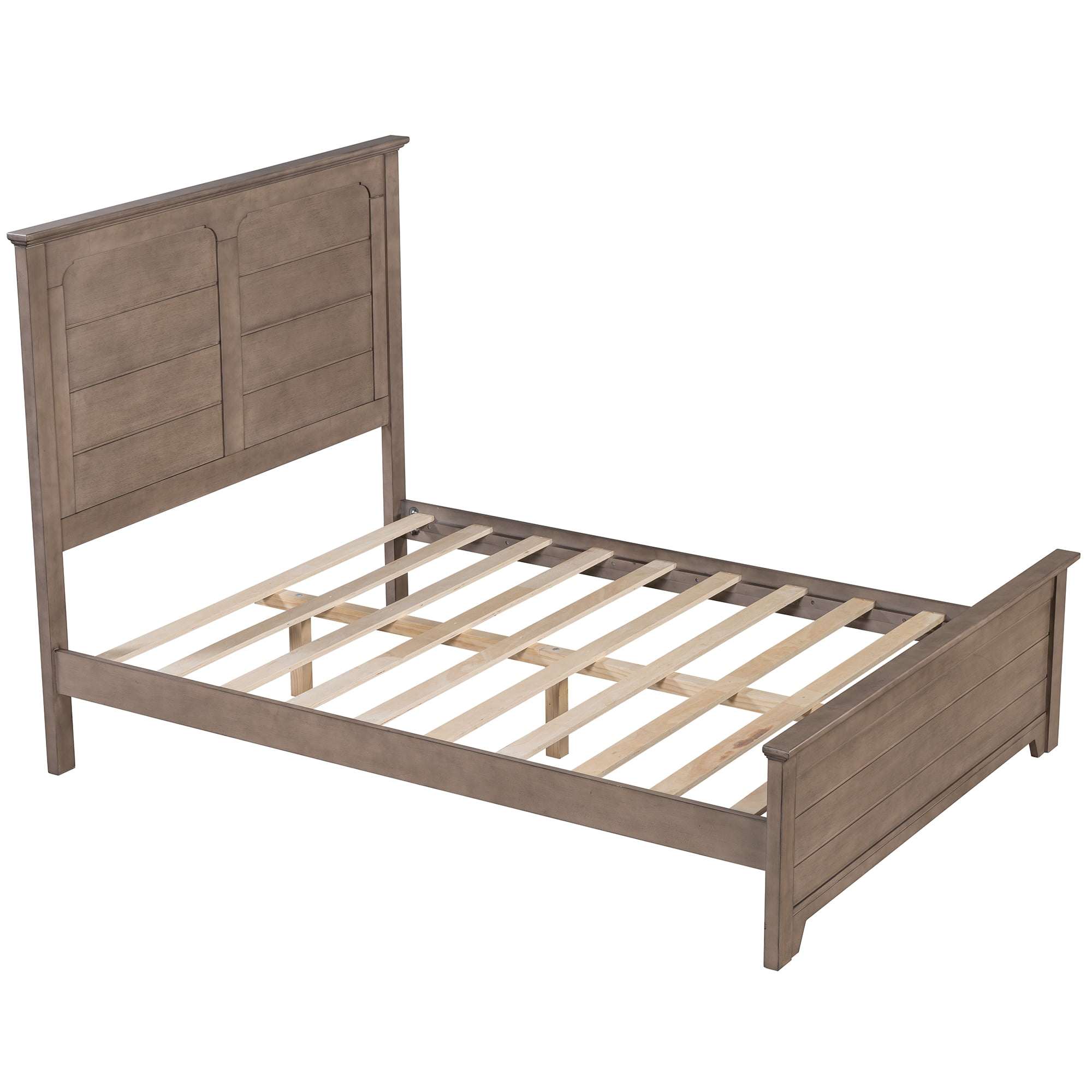 Miniyam Full Size Farmhouse Wooden Platform Bed with High Headboard and Footboard, Ash Brown
