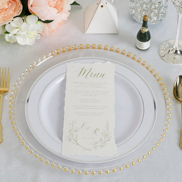 Tableclothsfactory 6 Pack 12 gold clear Acrylic Round charger Plates With Beaded Rim Dinner charger Plates