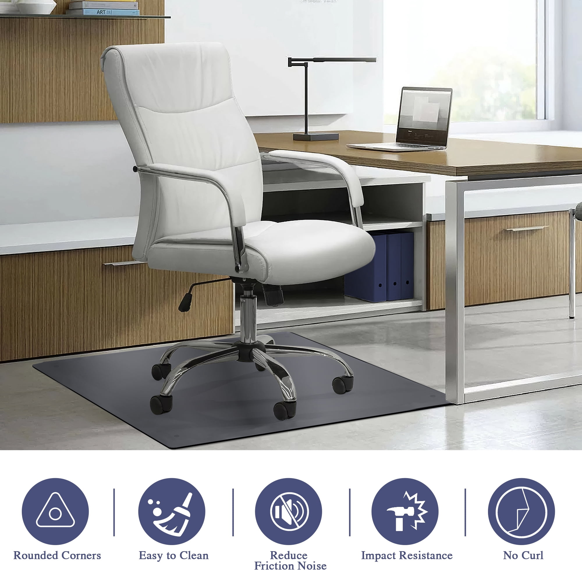 42"x42" Rectangle Gray Glass Floor Mat with Anti-slip Function,6mm Thick