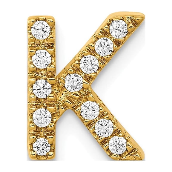 14K Yellow Gold K Charm Pendant Diamond Round Initial
