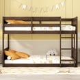thumbnail image 2 of Miniyam Twin over Twin Floor Bunk Bed with Panelled Headboard for Kids and Teens, Brown, 2 of 7
