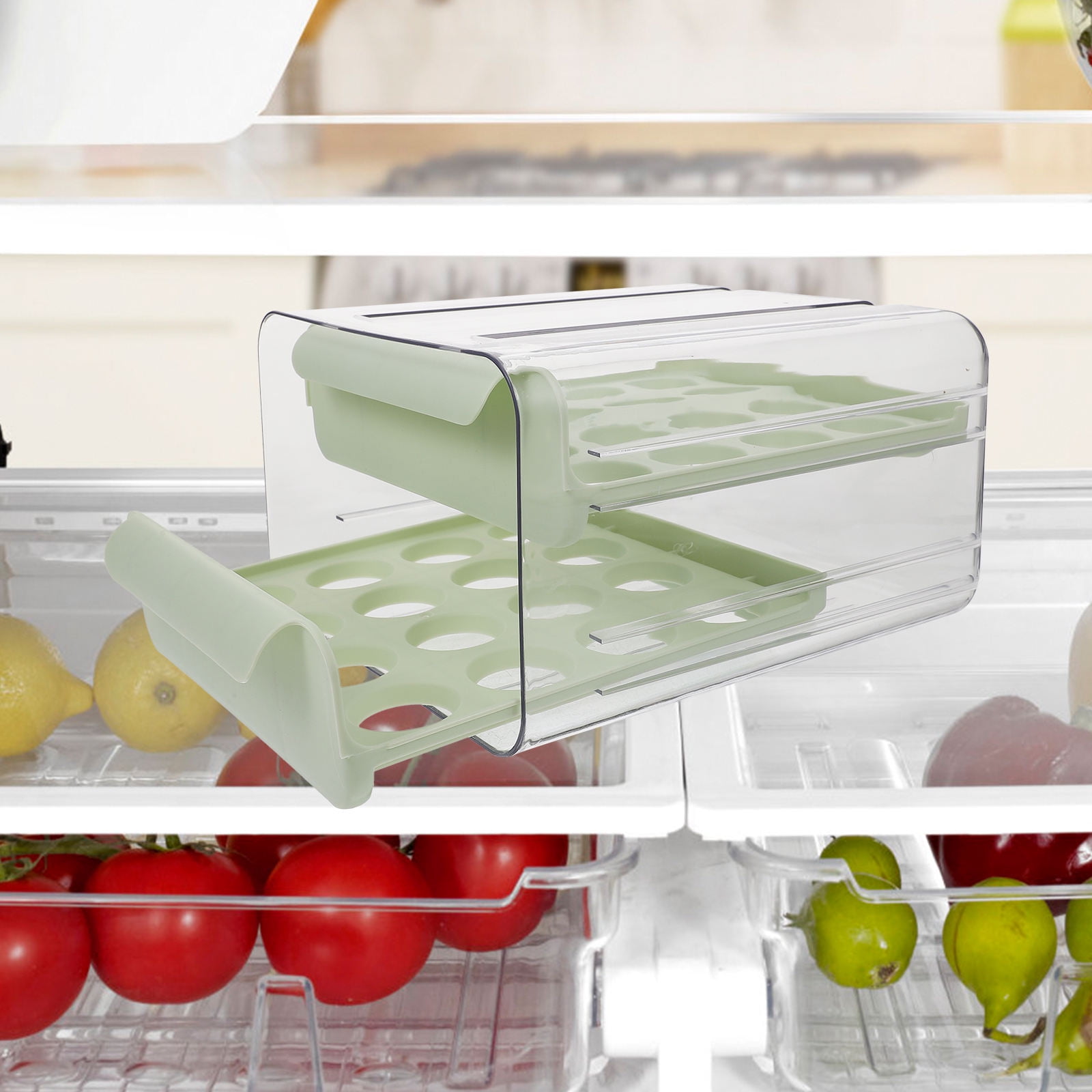 FRCOLOR  Egg Container Fridge Organizer Rack Refrigerator Storage Stackable Green