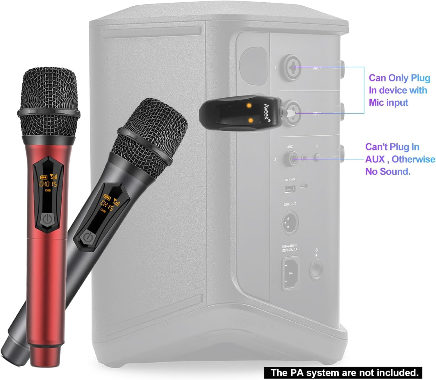 Aveek Wireless Microphone for Karaoke, Rechargeable  Microphone,for Speaker,Karaoke Machine,Speech,Wedding,Party Singing,Grey&Red,2 packs