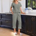 thumbnail image 4 of Womens 2 Piece Capri Sets,V Neck Short Sleeve Casual Matching Sets,Summer Loungewear Set with Elastic Waist Pants,Soft Lightweight Comfy Outfit for Daily Wear Grey M, 4 of 6