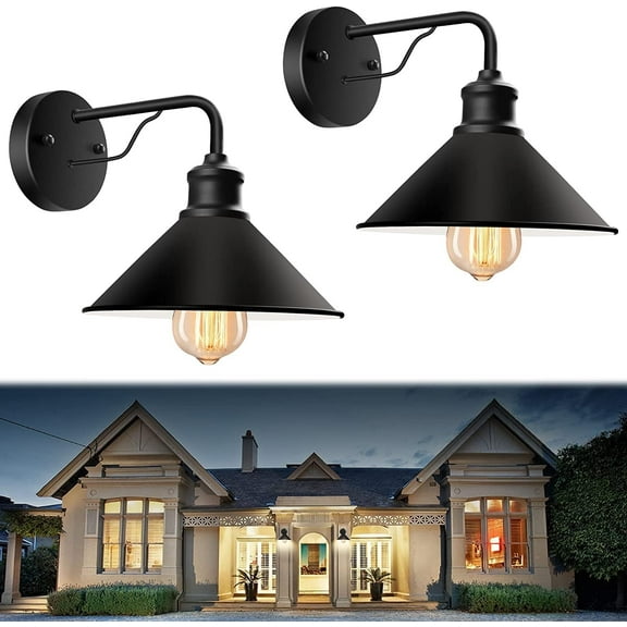 Outdoor Wall Sconce Lighting Fixture Set of Two, Farmhouse Wall Lamp Wall Mount Security Light, Matte Black Anti-Rust Exterior Porch Lights, for House Garden Patio Garage Yard Entryways
