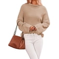 thumbnail image 2 of Women'S Round Neck Sweaters Fall Outfits Trendy Crewneck Knit Side Slit Fashion Pullover Tops Khaki XL, 2 of 10