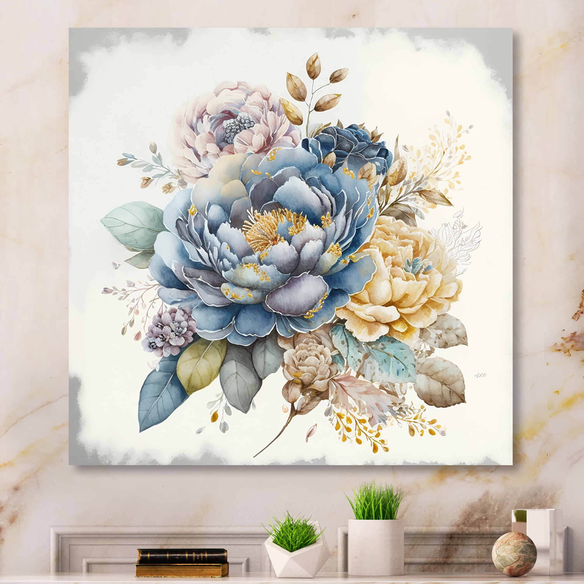 Designart Cool Tone Blooming Bouquet III Canvas Wall Art