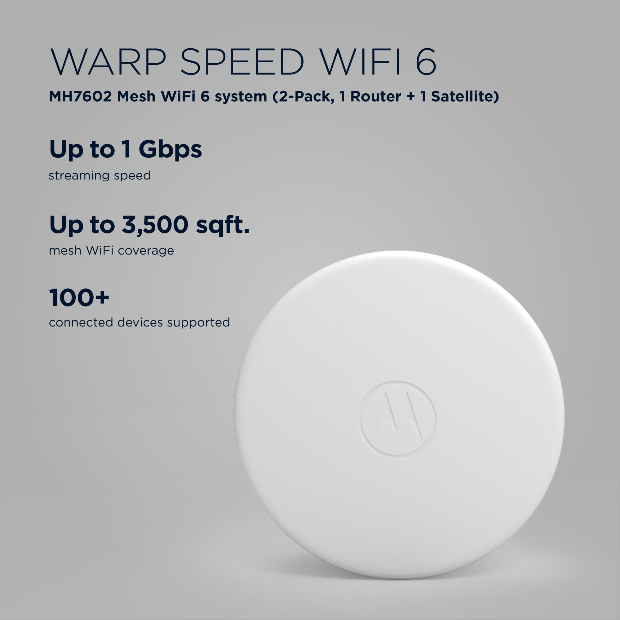 Motorola MH7602 AX1800 Wi-Fi 6 Mesh Router, 2 Count Pack