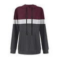 thumbnail image 5 of Otntypg Long Sleeve Hoodie Tunic Sweaters for Women Fall Casual Ribbed Knitted Drawstring Hooded Sweater Tops Loose Irregular Hem Blouses Wine L, 5 of 6