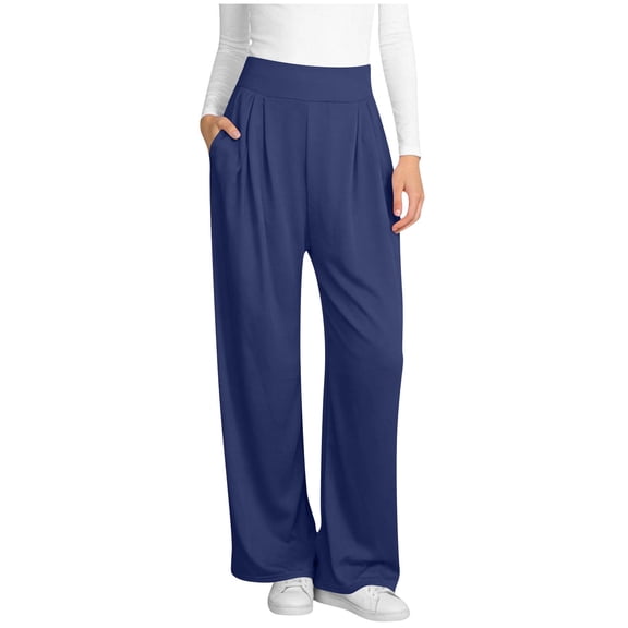 Hurxie Womens Baggy Wide Leg Athletic Track Sweatpants High Waisted Drawstring Workout Joggers with Pockets Navy 2XL