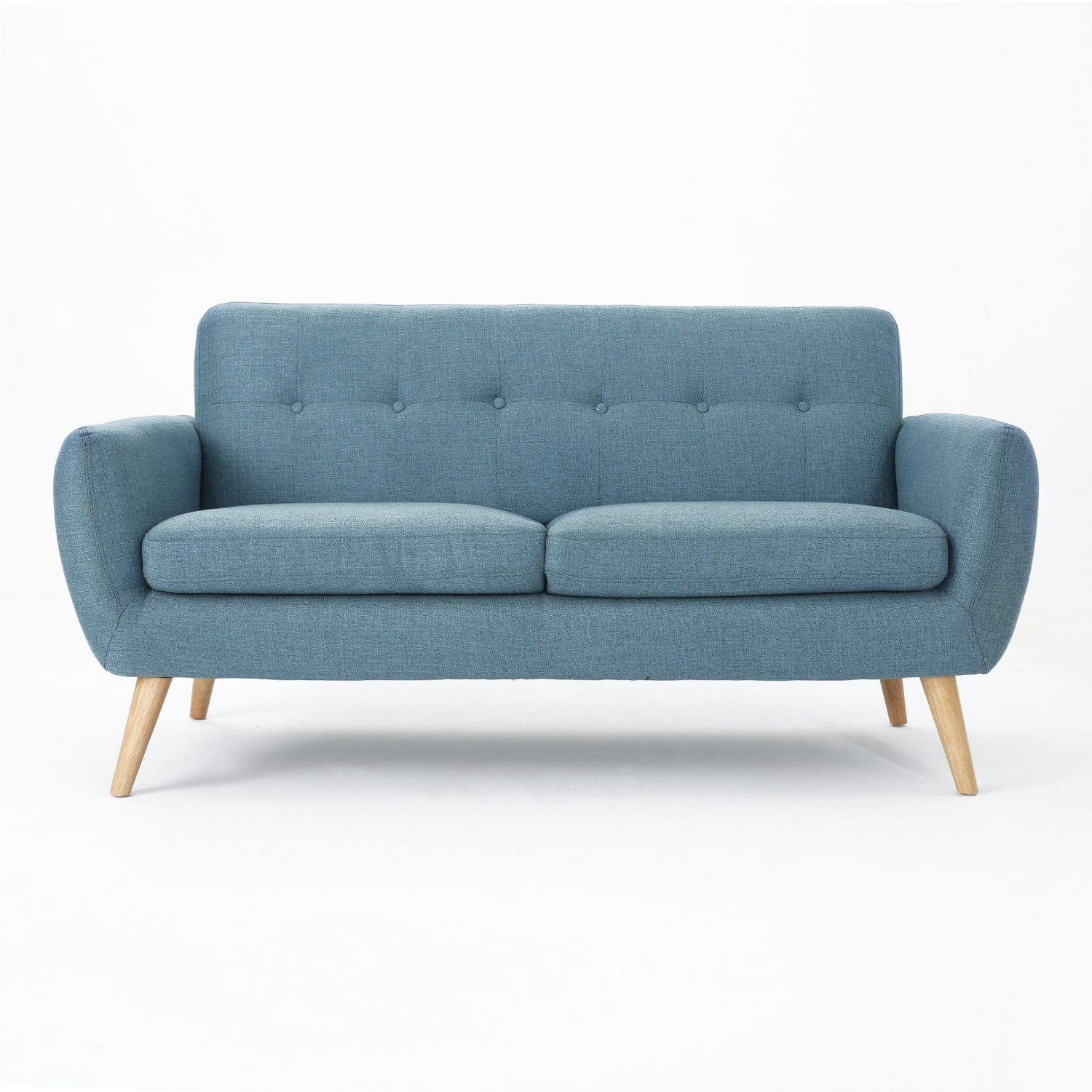 67.25" Mid Century Modern Button Tufted Loveseat Sofa Upholstered 2 Seater Couch with Wood Legs for Living Room Bedroom Foyer, Blue