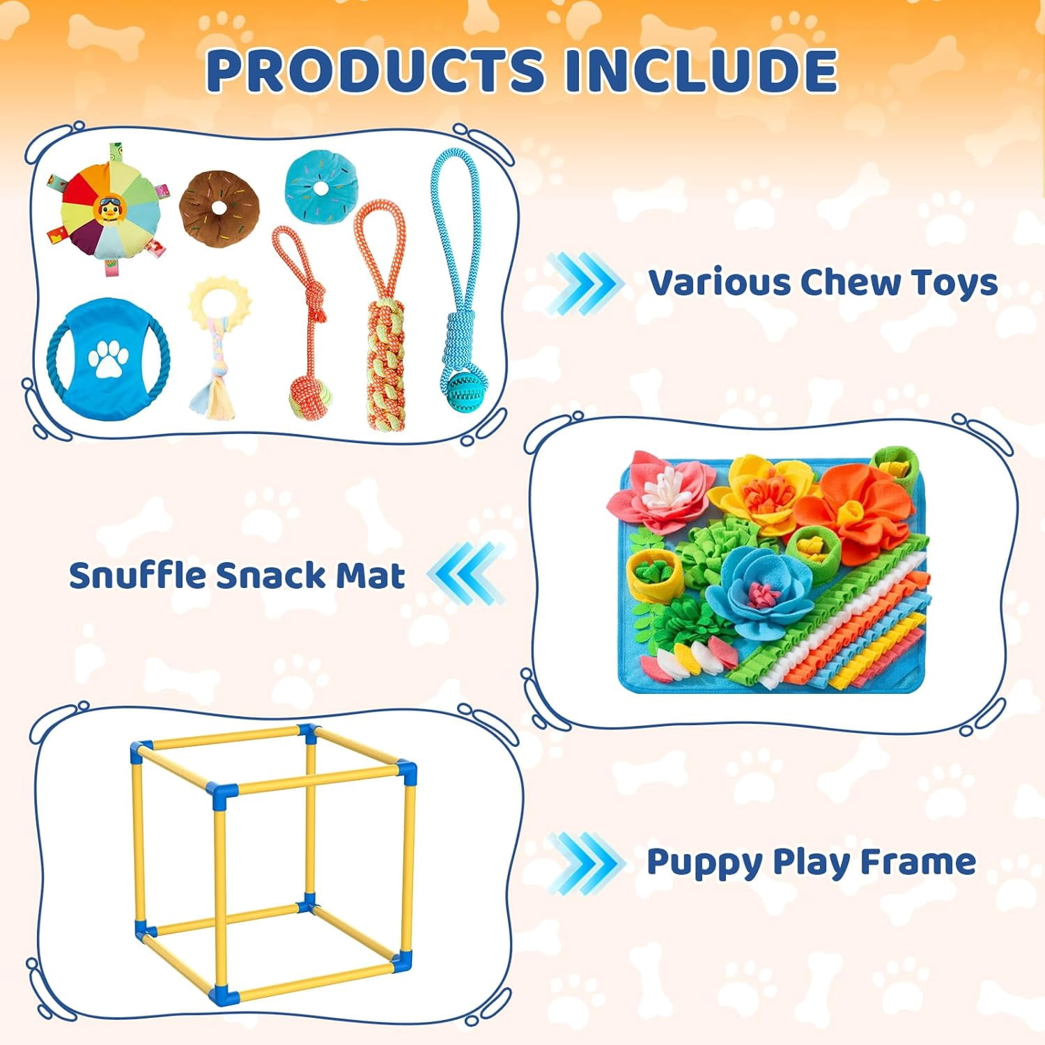 Play Gym for Small Dogs with PVC Frame, 10 Hanging Toys & Stretchy Ropes for Indoor Enrichment Activity