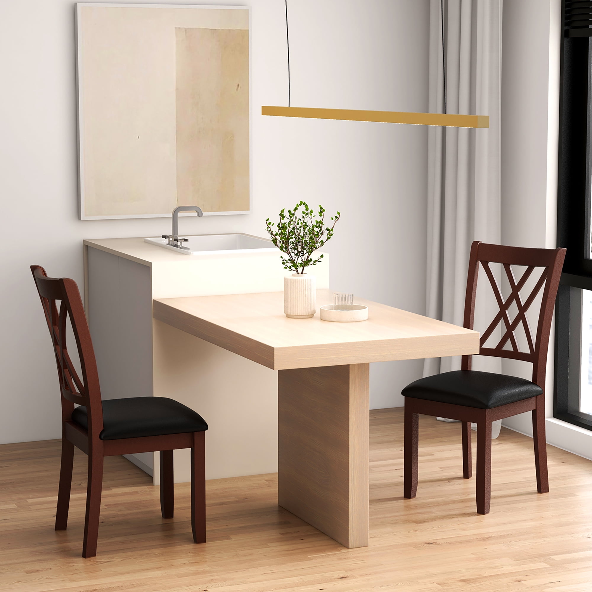 Gymax Set of 4 Dining Chair Kitchen Chair with Backrest Padded Seat & Rubber Wood Legs