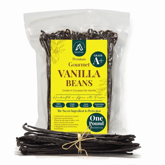 1 Pound Bulk Vanilla Beans Grade A+ 100% Natural, Non GMO, Aayuluxe Gourmet Vanilla Pods for Making Extracts & Baking 5-8 inches