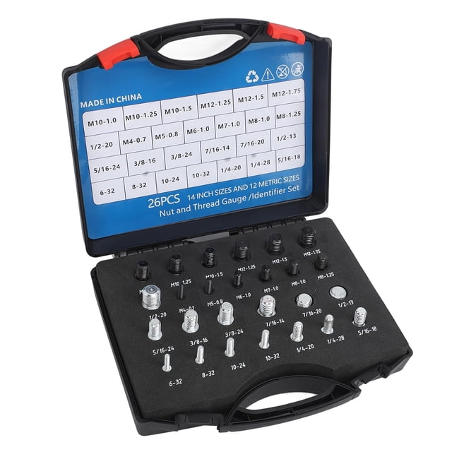 HUGFEGWE Nut Bolt Thread Checker, Thread Checker Kit, 26Pcs High Accuracy Carbon Steel ABS Nut and Thread Gauge Set for Detecting, Nut & Bolt Assortment Sets CJB91-111480
