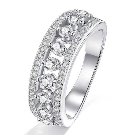 Blongme Moissanite Wedding Bands for Women 1.0ct Round Cut D Color VVS1 3-Row Eternity Wedding Ring Size 7