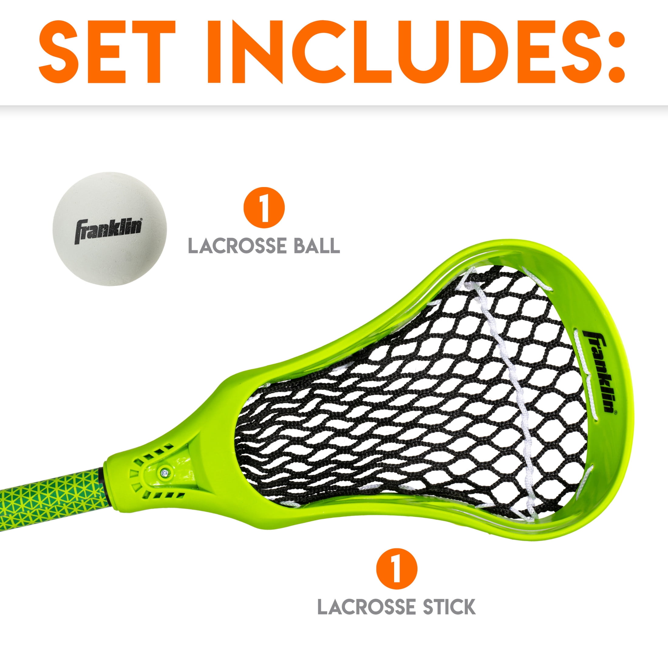Franklin Sports Future Champs Youth Lacrosse Stick + Ball Set - Kids 32" Inch Beginner Backyard  Practice Lax Stick + Lightweight Soft Lacrosse Ball - Toy Kids Lax Set - Green