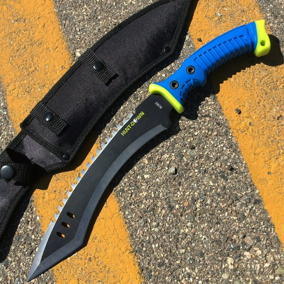 16' Hunt-Down Full Tang Hunting Knife with Blue/Neon Green Rubber Handle