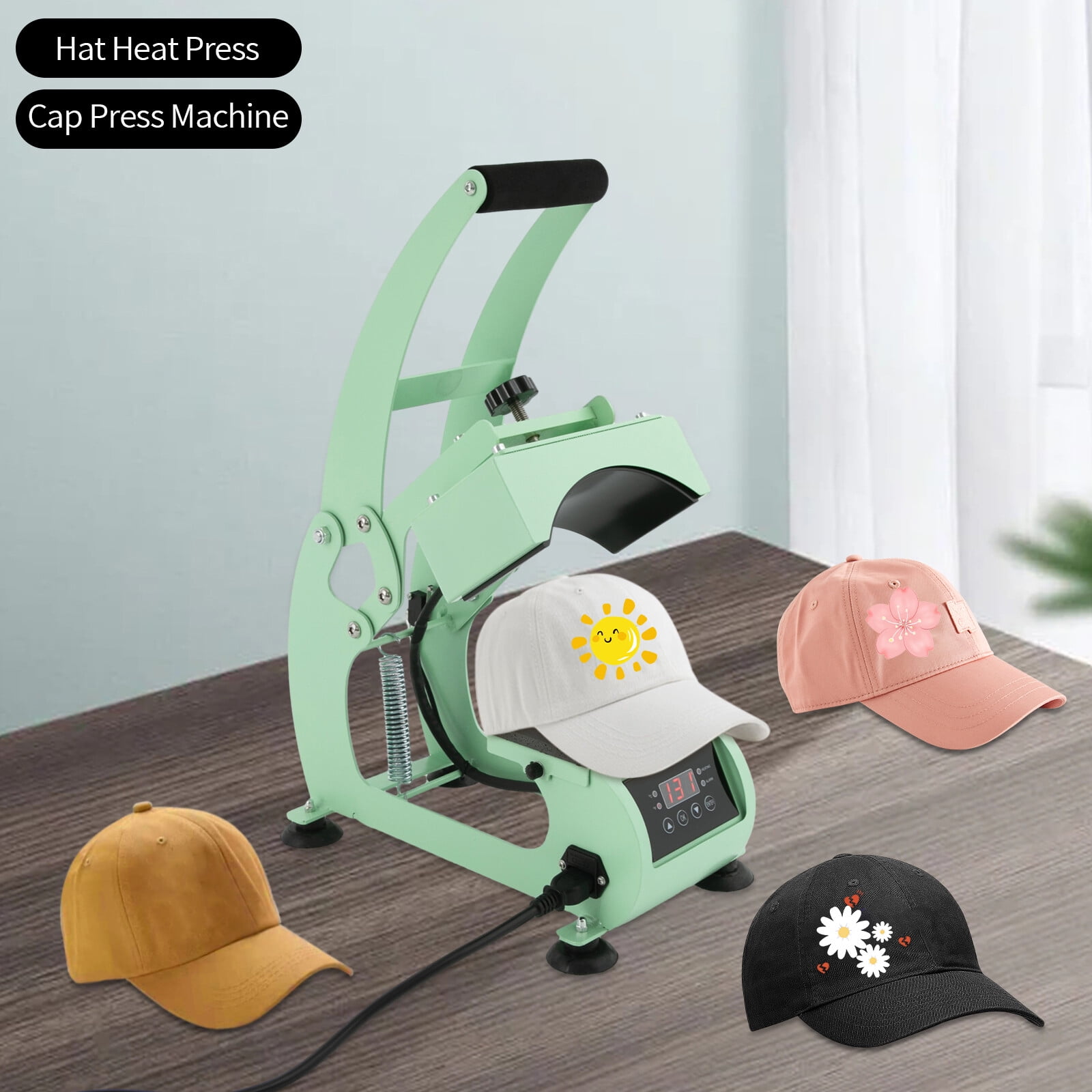 1* Light Green Hat Heat Press Machine, Press with Timer & Temperature Control, 2-in-1 Hat Heat Press Machine, Voltage: 110V, Power: 500W