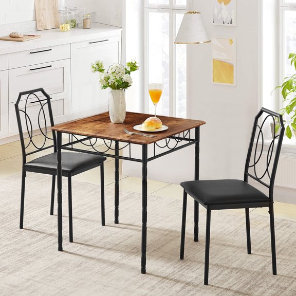 VECELO 3-Piece Dining Table Set with 2 Chairs, Wooden Dining Table for Home Kitchen Breakfast Nook, Brown