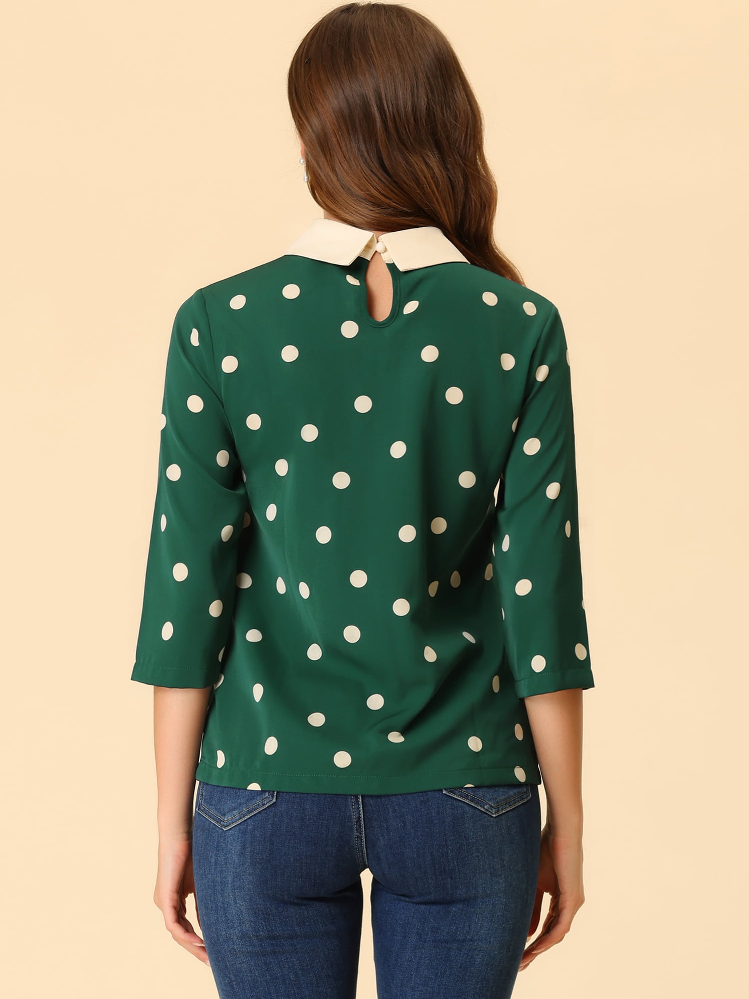 DARING DIVA Blouses 3/4 Sleeves Solid Office Work Tops M Dark Green