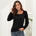 thumbnail image 1 of Camiseta de manga abombada para mujer, estilo informal, manga larga, Color puro, blusa de moda para oficina en casa, negro, XXL, 1 of 8