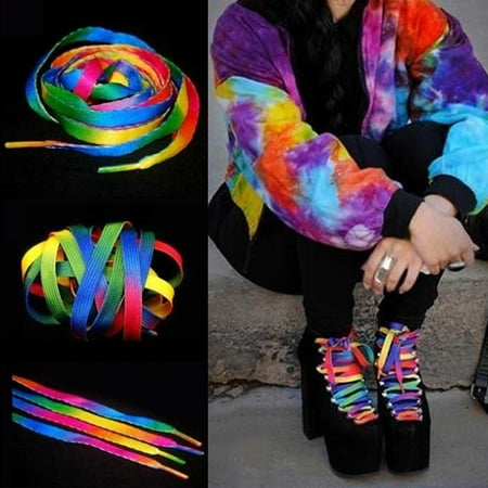 

Karcher 1 Pair Mixed Color Students Shoelace Party Shoes Accessories Women Men Rainbow Stripe Flat Shoelaces String