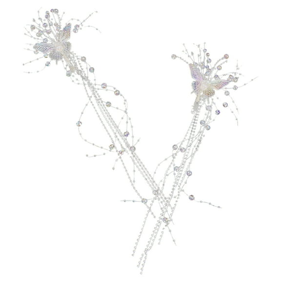 unbranded  2 Pcs Rhinestone Butterfly Side Clip Decor Rhinestones Bride Hair Bridesmaid Child White