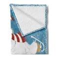 thumbnail image 2 of Bear Soft Flannel Fleece Throw Blanket, Polar Animal Christmas Hat and Scarf Ice Skating Ornamental Snowflakes and Swirls, Cozy Plush for Indoor and Outdoor Use, 50" x 70", Blue White, by Ambesonne, 2 of 5