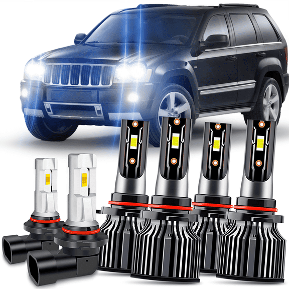 For Jeep Grand Cherokee 1999-2010 6X LED Headlight Bulbs High Low Beam Fog Lights
