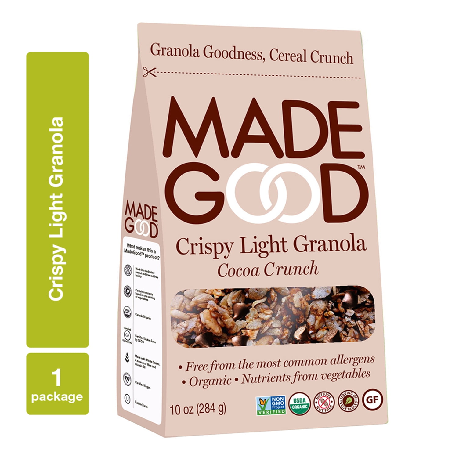 MadeGood, Granola, Gluten Free, Vegan, Cocoa Crunch Crispy Light Granola, 10 oz Pouch