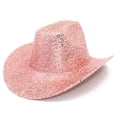 thumbnail image 4 of HNMKIU Stylish Sparkling Sequined Cowboy Hat for Festival Party Performance Stage Show Events and Fashionable Celebration Pink,One Size, 4 of 5