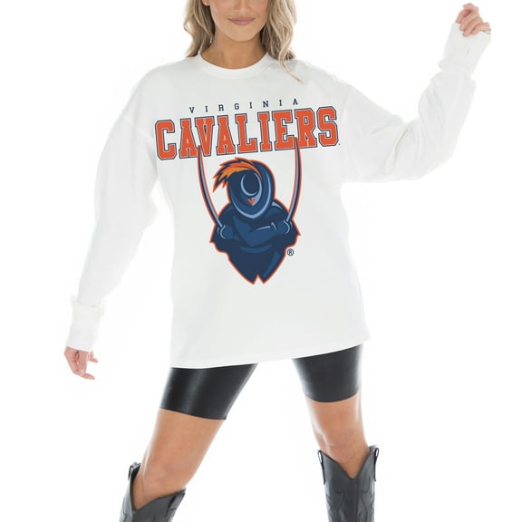 Women's Gameday Couture White Virginia Cavaliers Big Goals Oversized Long Sleeve T-Shirt
