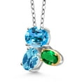 thumbnail image 2 of 925 Silver and 10K Yellow Gold Swiss Blue Topaz and Green Nano Emerald Pendant Necklace for Women (2.90 Cttw, Oval 8X6MM, 7X5MM and 6X4MM, Gemstone November Birthstone, with 18 inch Chain), 2 of 4