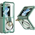 thumbnail image 3 of Ring Kickstand Magnetic Case for Samsung Galaxy Z Flip 5 4 5G Compatible with Magsafe,Shockproof Transparent Anti-Yellow for Women Men Armor Cover (Green,for Samsung Z Flip 5), 3 of 18