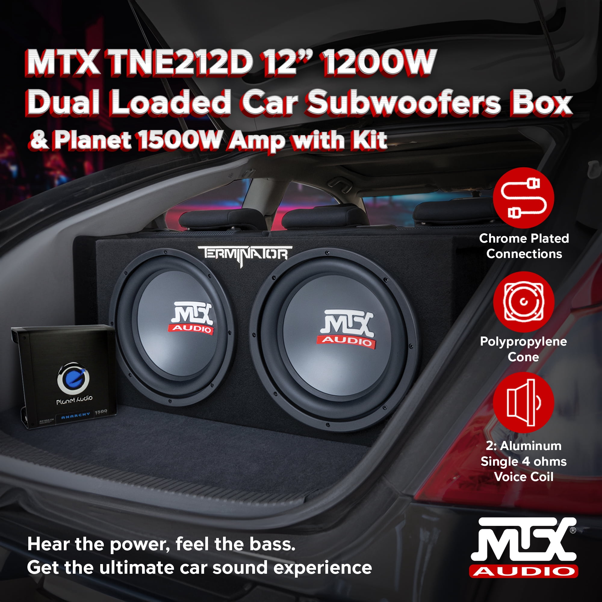 MTX Audio, Dual 12 Inch 1000W Subwoofer Enclosure, Monoblock Amp